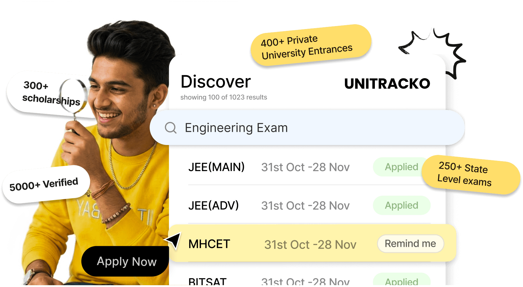 Exam discovery interface